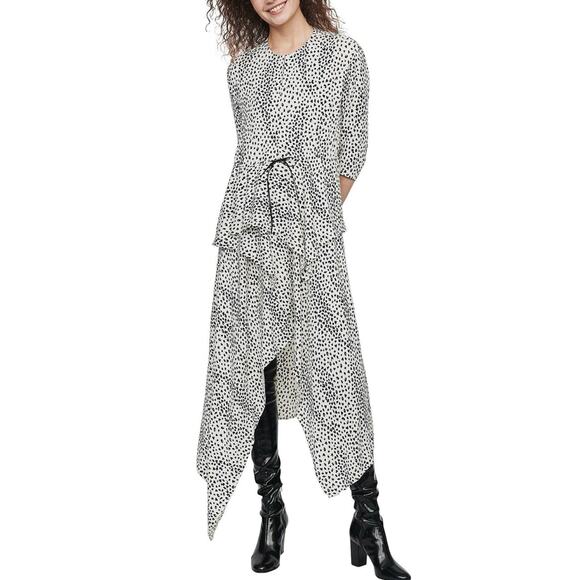 Maje Rosa Black & White Leopard Jacquard Tiered Asymmetrical Dress XL - Picture 1 of 12